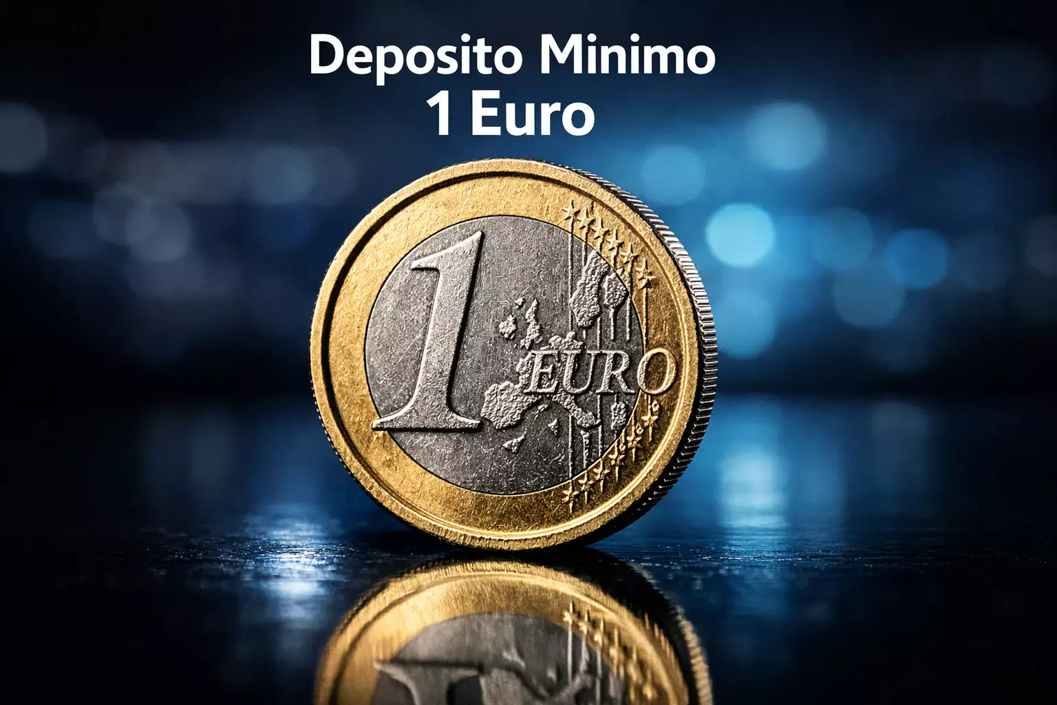 Moneta da un euro in primo piano su superficie riflettente con sfondo sfocato di schermo