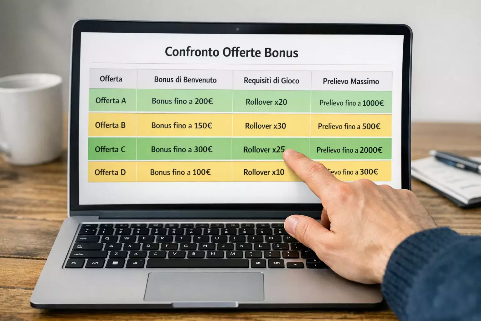 Tabella comparativa semplice su schermo laptop con evidenziazioni