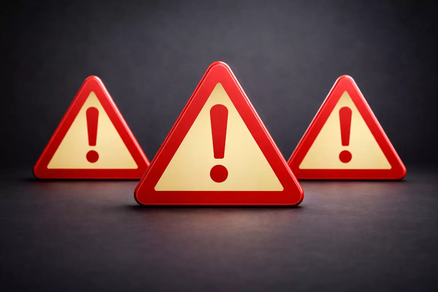 Segnali di avvertimento rossi stilizzati su sfondo scuro
