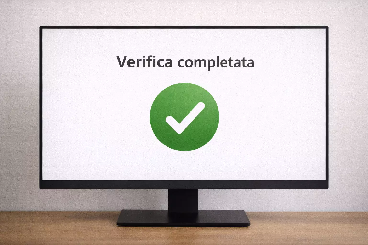Schermata con segno di spunta verde e messaggio verifica completata