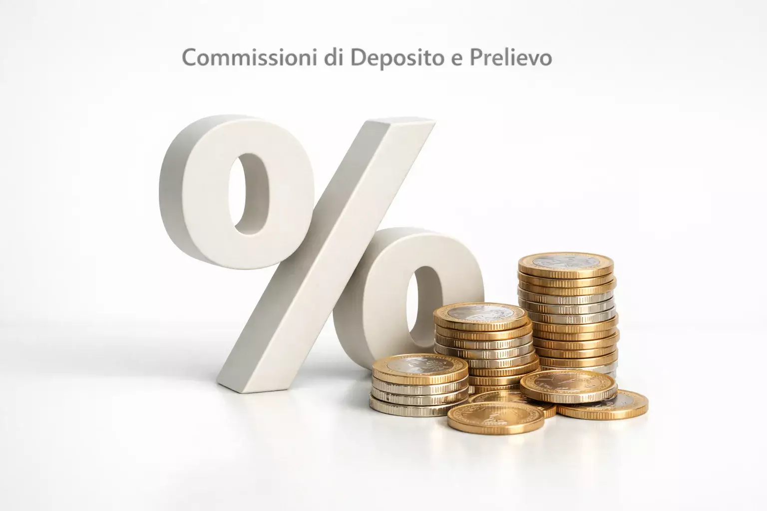 Simboli percentuale su sfondo chiaro con monete euro stilizzate