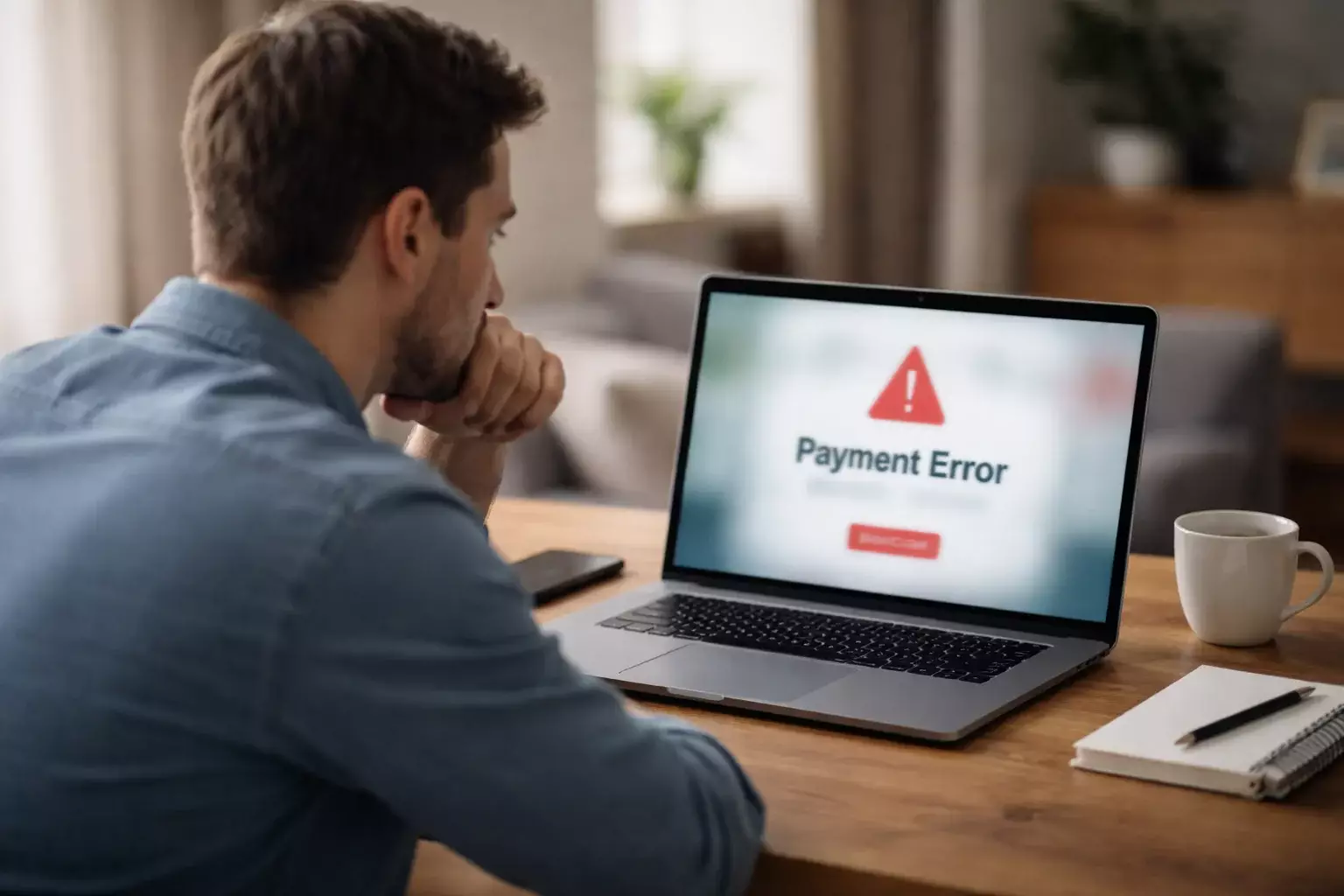 Persona perplessa davanti a computer con espressione di problema