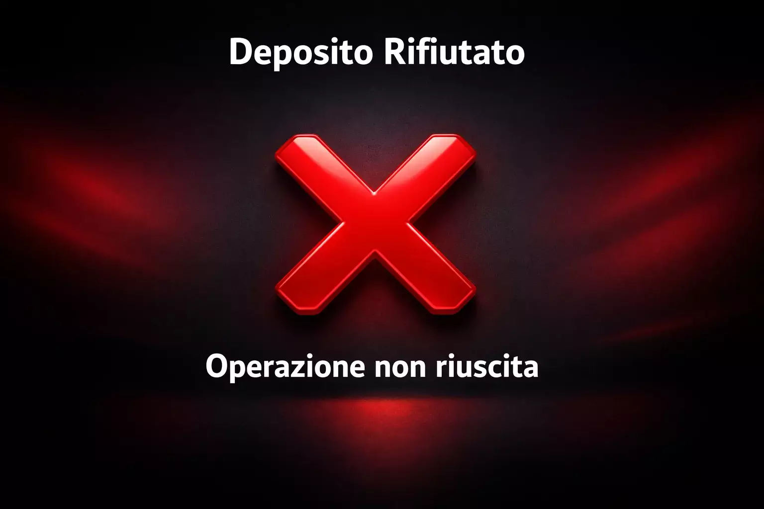 Schermata con messaggio di errore rosso X su sfondo scuro