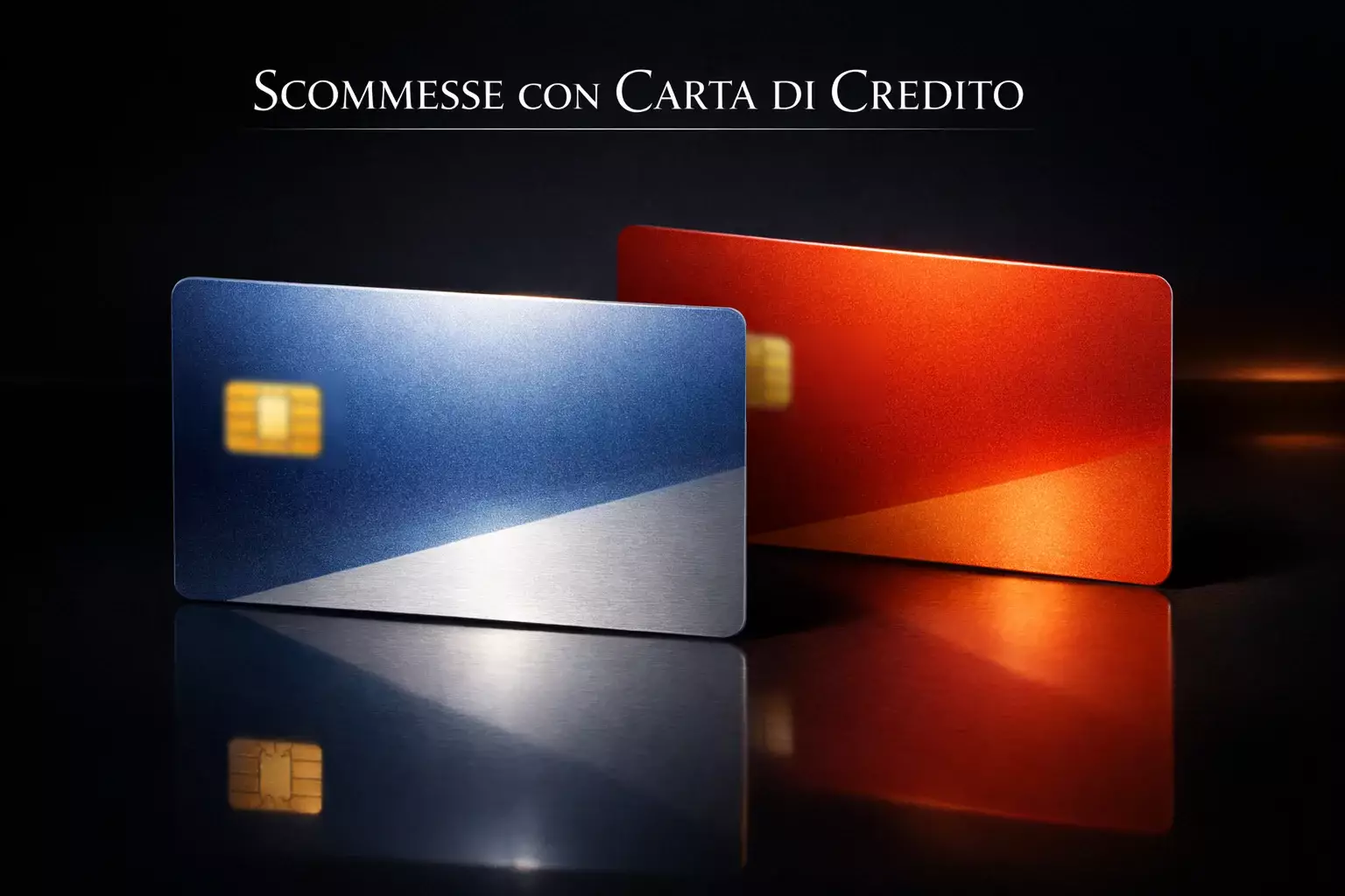 Carte Visa e Mastercard su superficie scura elegante con riflessi di luce dorata
