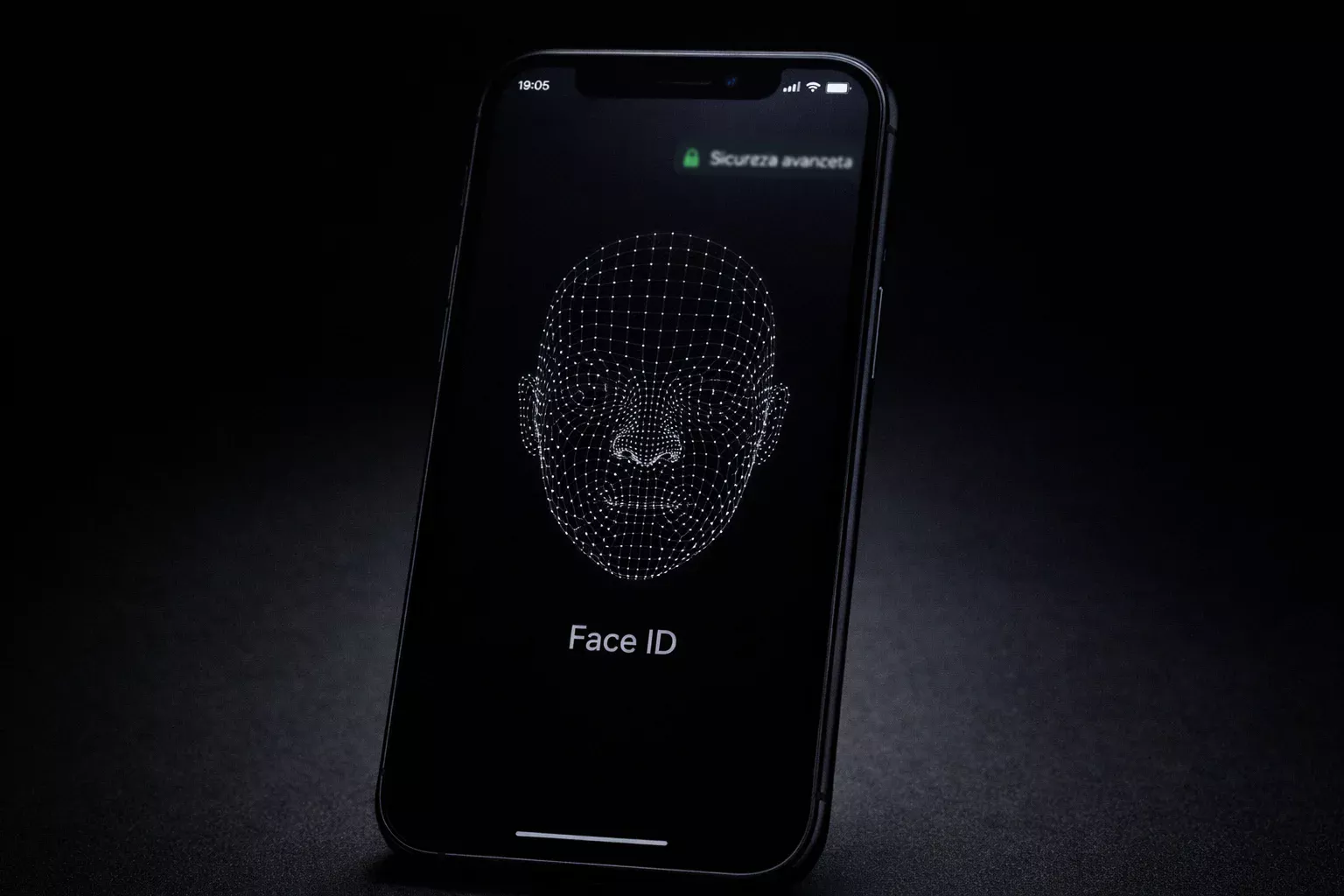 Face ID attivo su iPhone con icona lucchetto, protezione biometrica avanzata